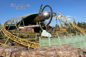 Montanha-russa Stardust Racers no Celestial Park, destaque de adrenalina do Epic Universe.